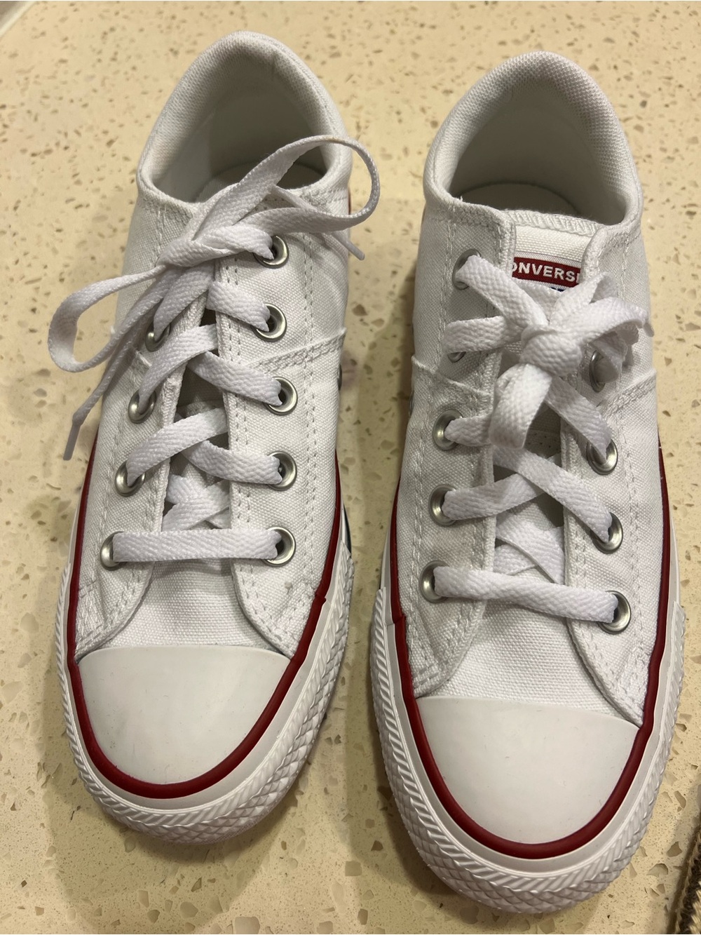 Converse White Low Top Sneakers with Red Stripe. Brand new. Never worn - Picture 1 of 6
